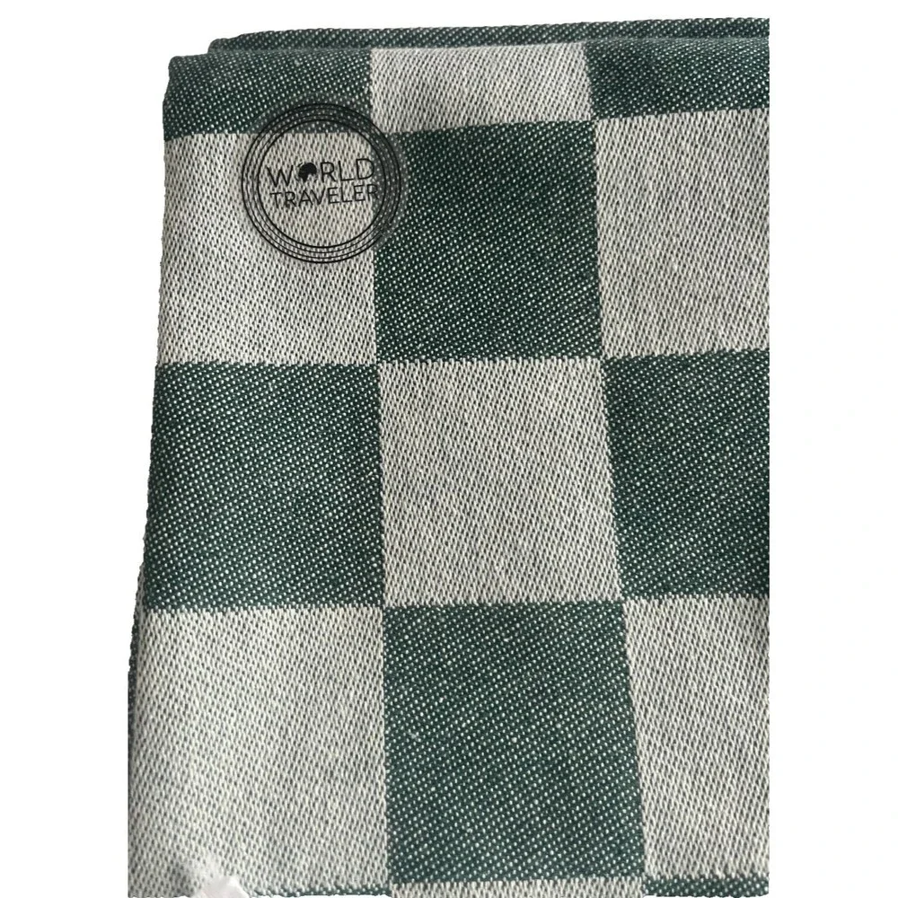 Linas World Traveler Kitchen Dish Towels Set of 2 Green Recycled Cotton Check